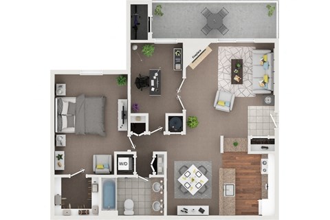 Newfield 1 bedroom 1 bath with den floor plan at McDonogh Township Apartments, Maryland